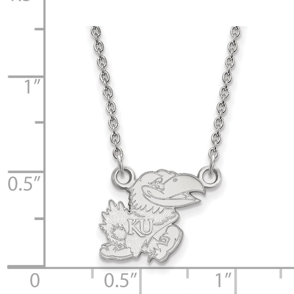 14k White Gold LogoArt University of Kansas Jayhawk Small Pendant 18 inch Necklace