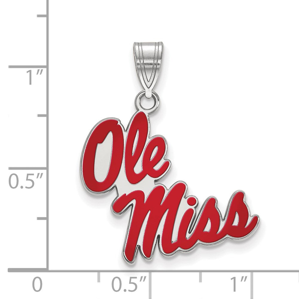Sterling Silver Rhodium-plated LogoArt University of Mississippi Ole Miss Large Enameled Pendant