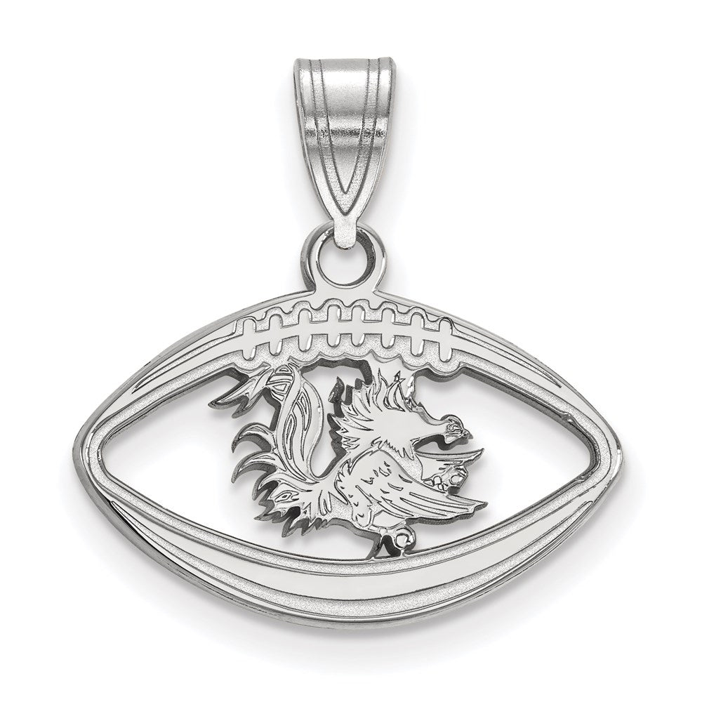 Sterling Silver Rhodium-plated LogoArt University of South Carolina Gamecock Football Pendant