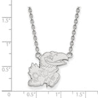 10k White Gold LogoArt University of Kansas Jayhawk Large Pendant 18 inch Necklace