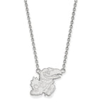10k White Gold LogoArt University of Kansas Jayhawk Large Pendant 18 inch Necklace
