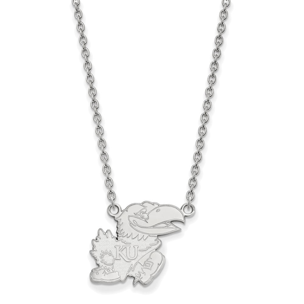 10k White Gold LogoArt University of Kansas Jayhawk Large Pendant 18 inch Necklace