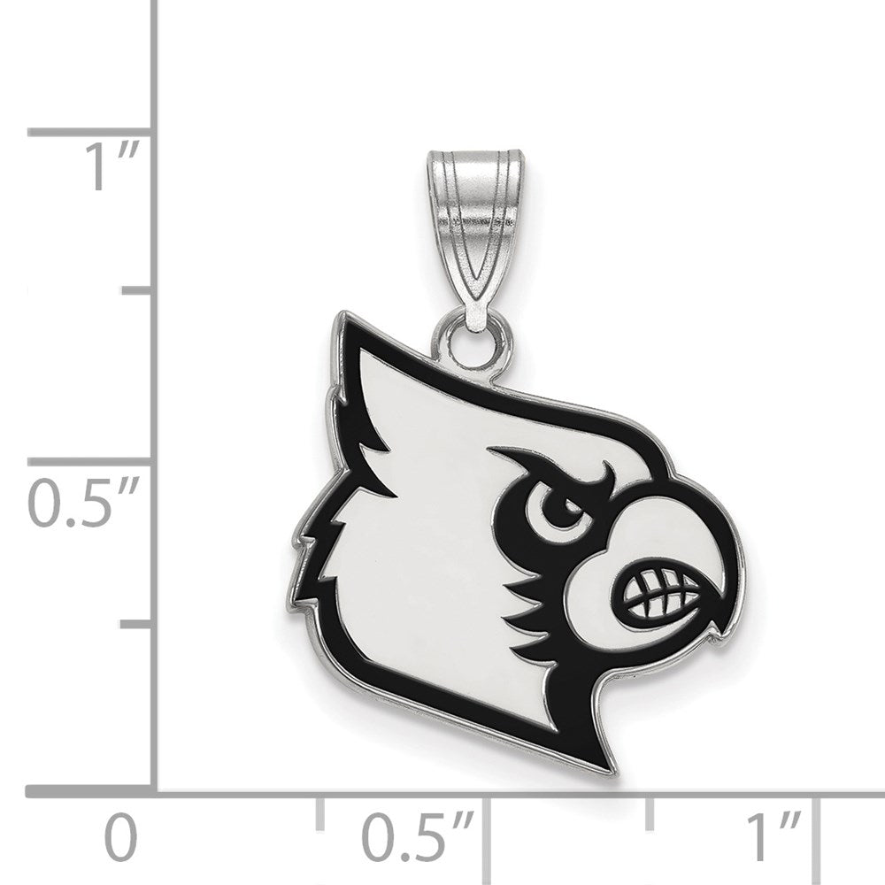 Sterling Silver Rhodium-plated LogoArt University of Louisville Cardinal Large Enameled Pendant