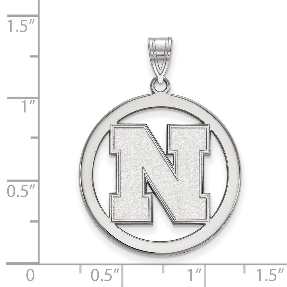 Sterling Silver Rhodium-plated LogoArt University of Nebraska Letter N Large Circle Pendant