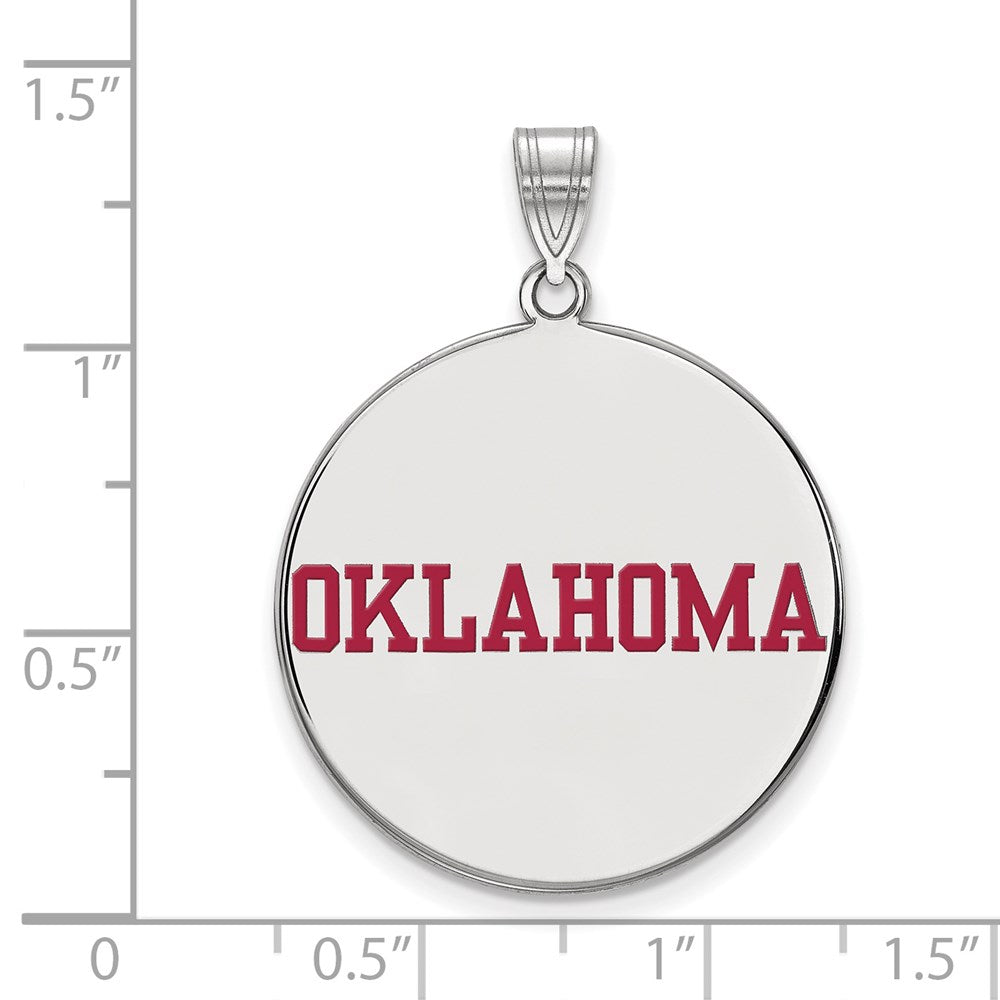 Sterling Silver Rhodium-plated LogoArt University of Oklahoma Extra Large Enameled Disc Pendant