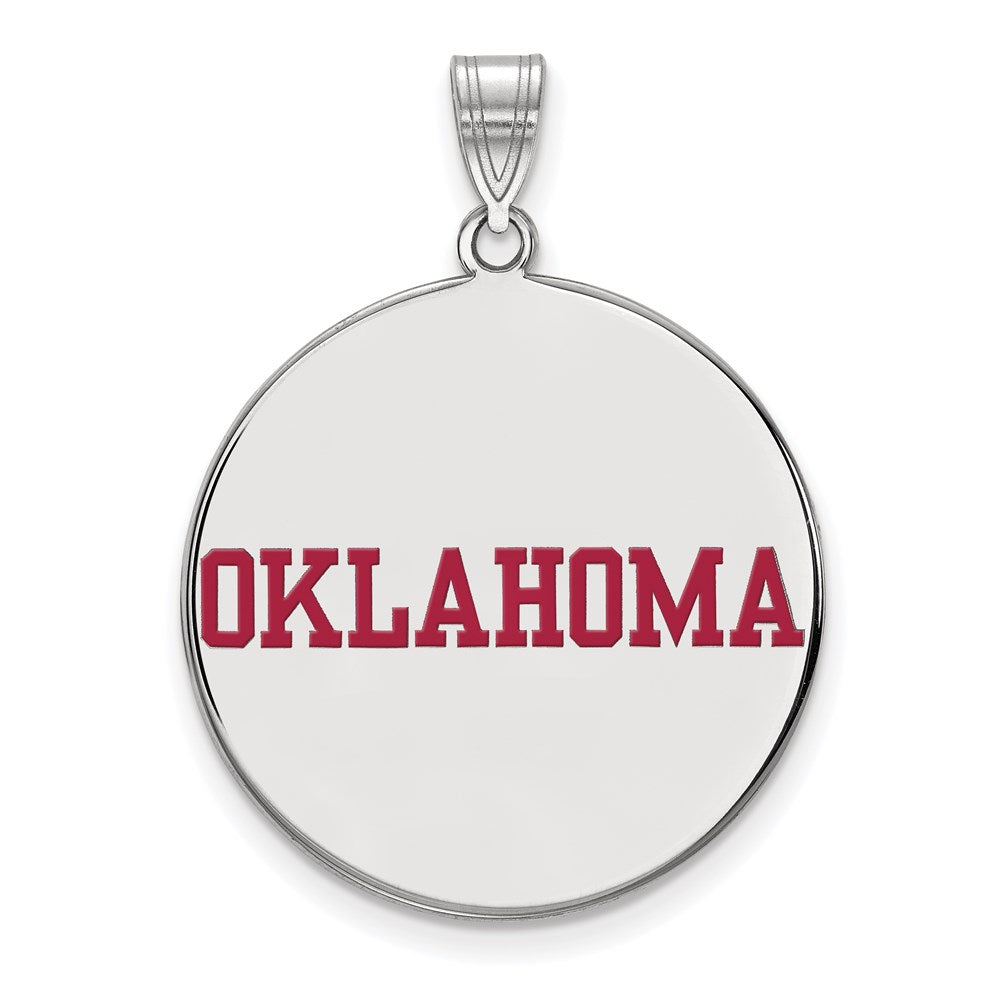 Sterling Silver Rhodium-plated LogoArt University of Oklahoma Extra Large Enameled Disc Pendant