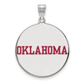 Sterling Silver Rhodium-plated LogoArt University of Oklahoma Extra Large Enameled Disc Pendant