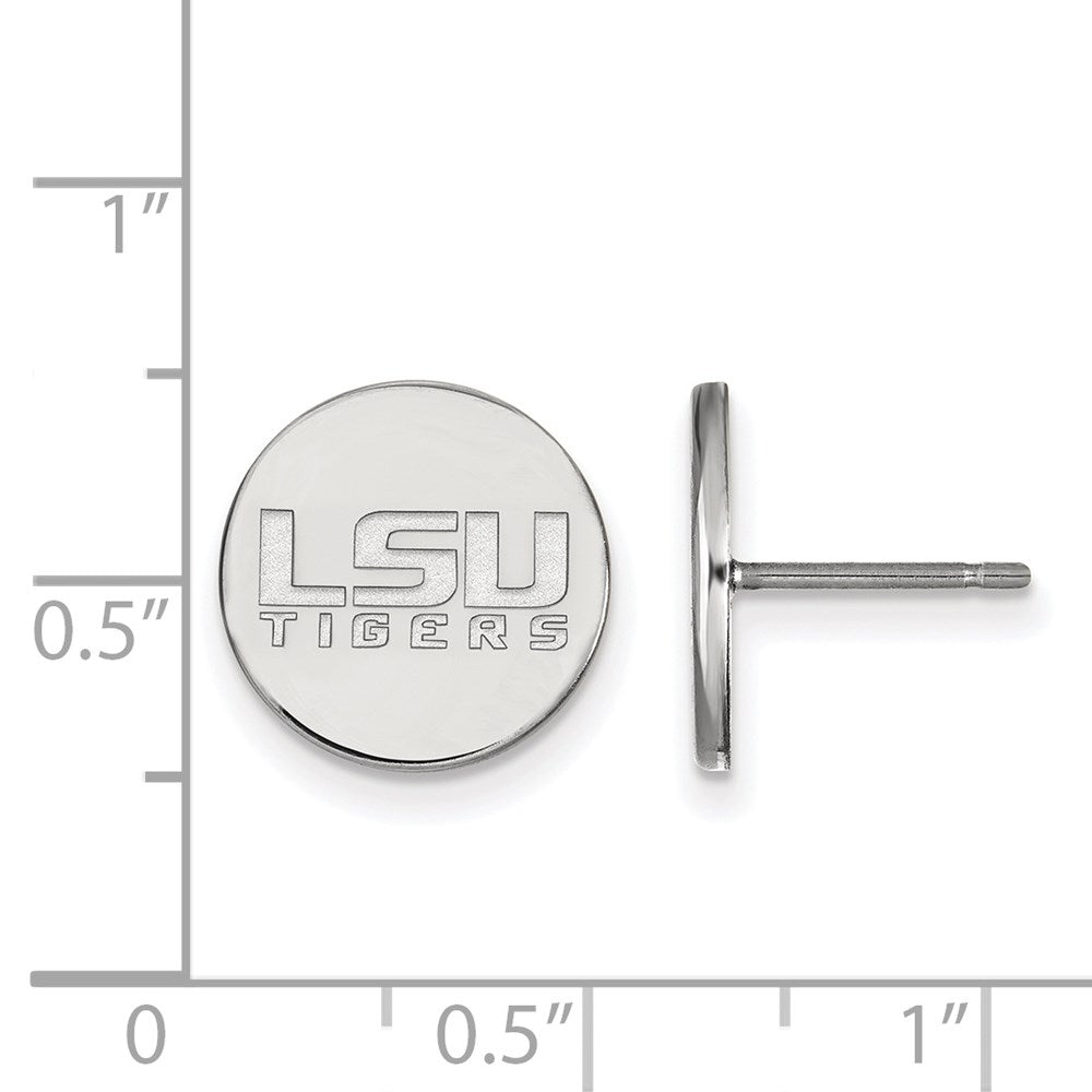 Sterling Silver Rhodium-plated LogoArt Louisiana State University L-S-U Tigers Small Disc Post Earrings
