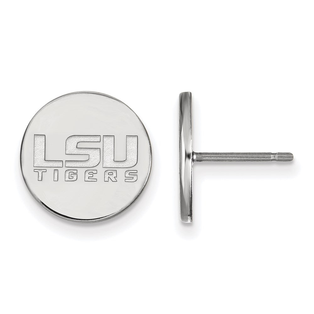 Sterling Silver Rhodium-plated LogoArt Louisiana State University L-S-U Tigers Small Disc Post Earrings