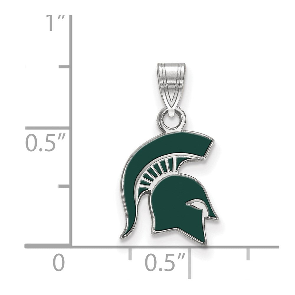 Sterling Silver Rhodium-plated LogoArt Michigan State University Spartan Small Enameled Pendant