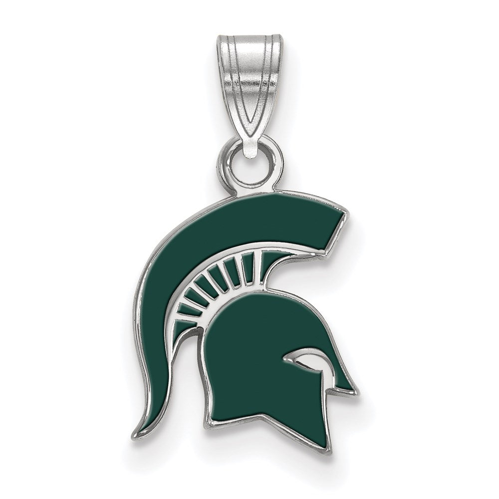 Sterling Silver Rhodium-plated LogoArt Michigan State University Spartan Small Enameled Pendant