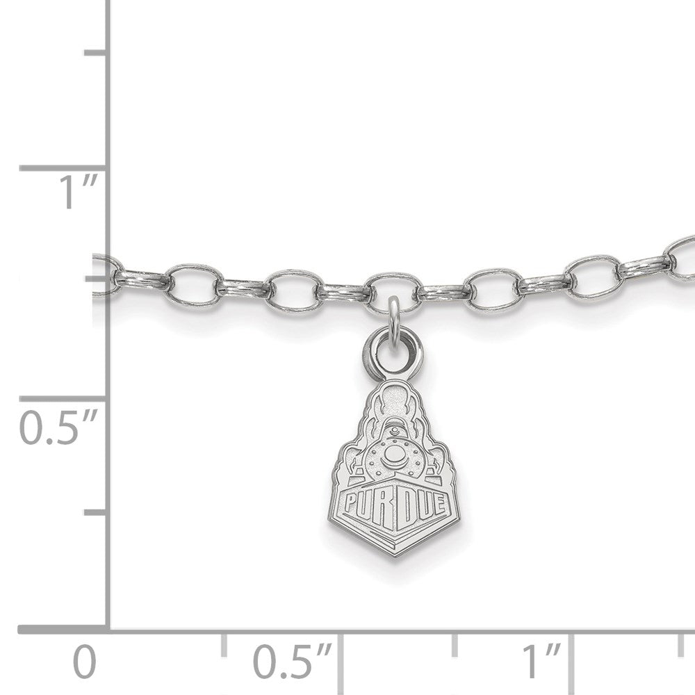 Sterling Silver Rhodium-plated LogoArt Purdue University Boilermakers Train Logo 9 inch Anklet