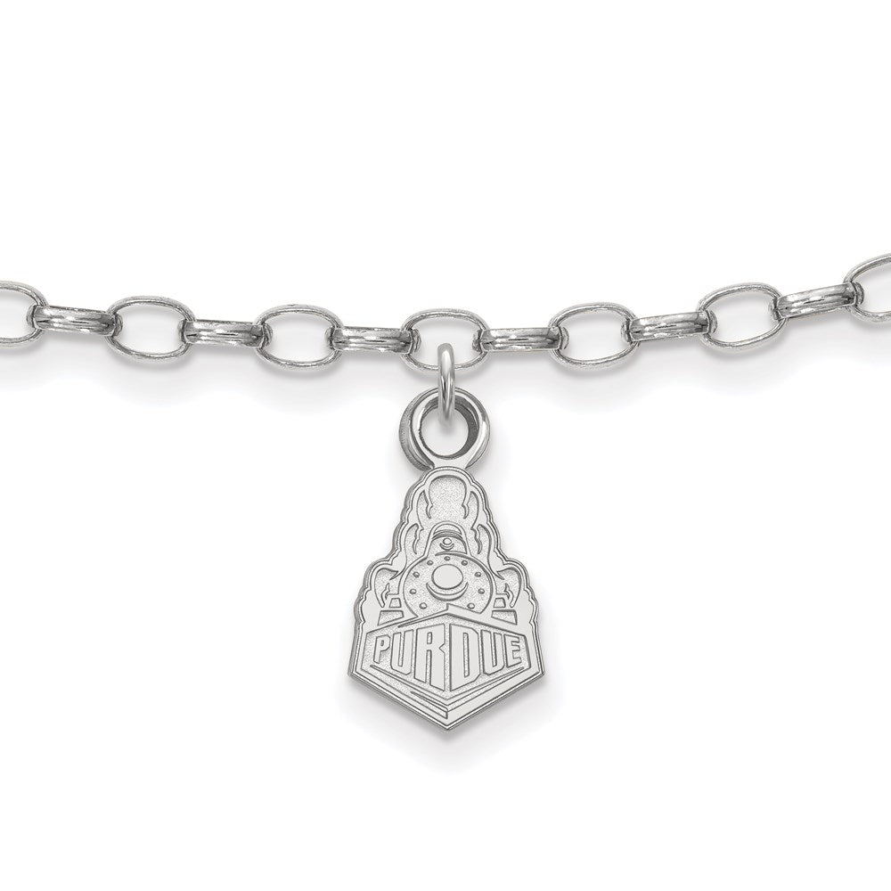 Sterling Silver Rhodium-plated LogoArt Purdue University Boilermakers Train Logo 9 inch Anklet