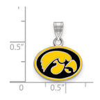 Sterling Silver Rhodium-plated LogoArt University of Iowa Hawk Small Oval Enameled Pendant