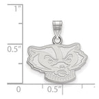 Sterling Silver Rhodium-plated LogoArt University of Wisconsin Badger Small Pendant