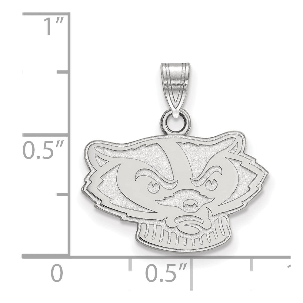 Sterling Silver Rhodium-plated LogoArt University of Wisconsin Badger Small Pendant