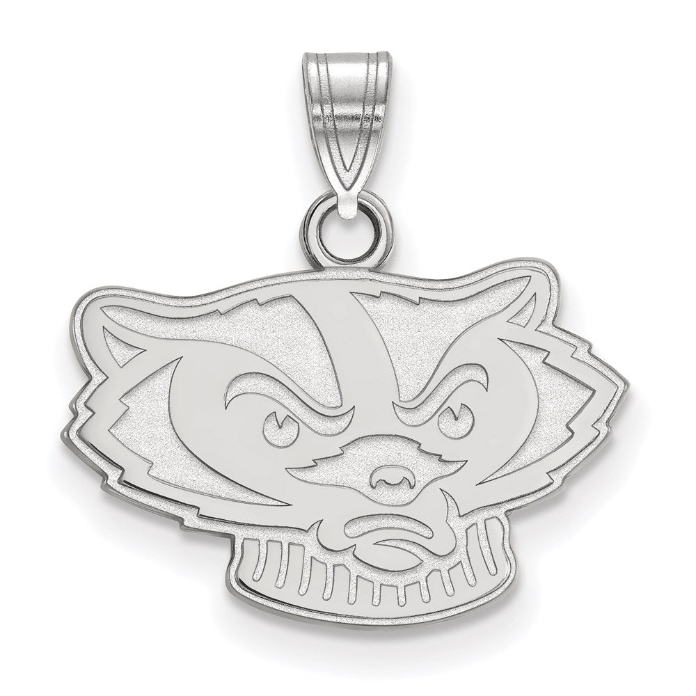 10k White Gold LogoArt University of Wisconsin Badger Small Pendant