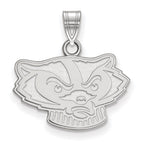 Sterling Silver Rhodium-plated LogoArt University of Wisconsin Badger Small Pendant