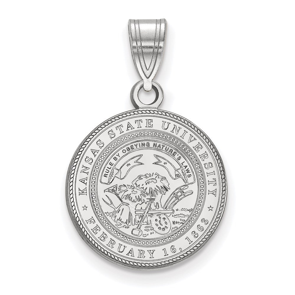Sterling Silver Rhodium-plated LogoArt Kansas State University Medium Crest Pendant