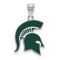 Sterling Silver Rhodium-plated LogoArt Michigan State University Spartan Large Enameled Pendant