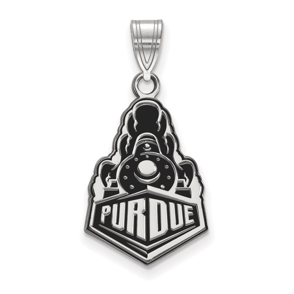 Sterling Silver Rhodium-plated LogoArt Purdue University Boilermakers Train Logo Large Enameled Pendant