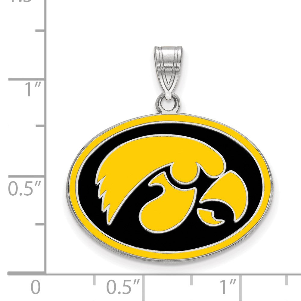 Sterling Silver Rhodium-plated LogoArt University of Iowa Hawk Large Oval Enameled Pendant
