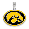 Sterling Silver Rhodium-plated LogoArt University of Iowa Hawk Large Oval Enameled Pendant