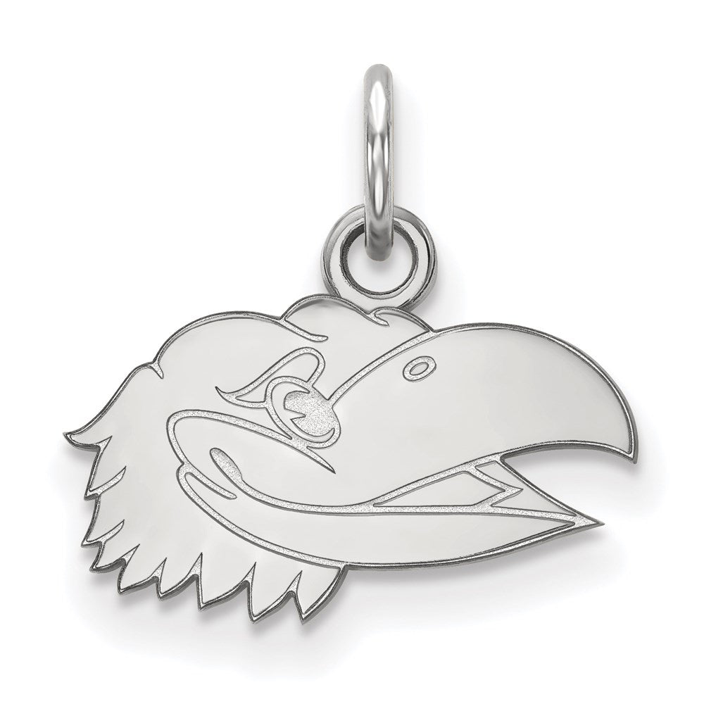 Sterling Silver Rhodium-plated LogoArt University of Kansas Jayhawk Extra Small Pendant