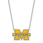 Sterling Silver Rhodium-plated LogoArt University of Michigan Letter M Large Blue Enameled Pendant 18 inch Necklace