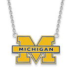 Sterling Silver Rhodium-plated LogoArt University of Michigan Letter M Large Blue Enameled Pendant 18 inch Necklace
