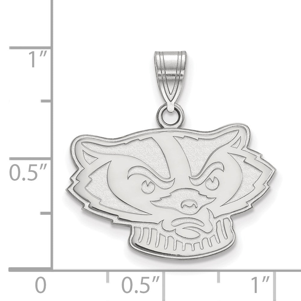 14k White Gold LogoArt University of Wisconsin Badger Medium Pendant
