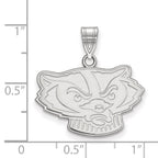 Sterling Silver Rhodium-plated LogoArt University of Wisconsin Badger Medium Pendant