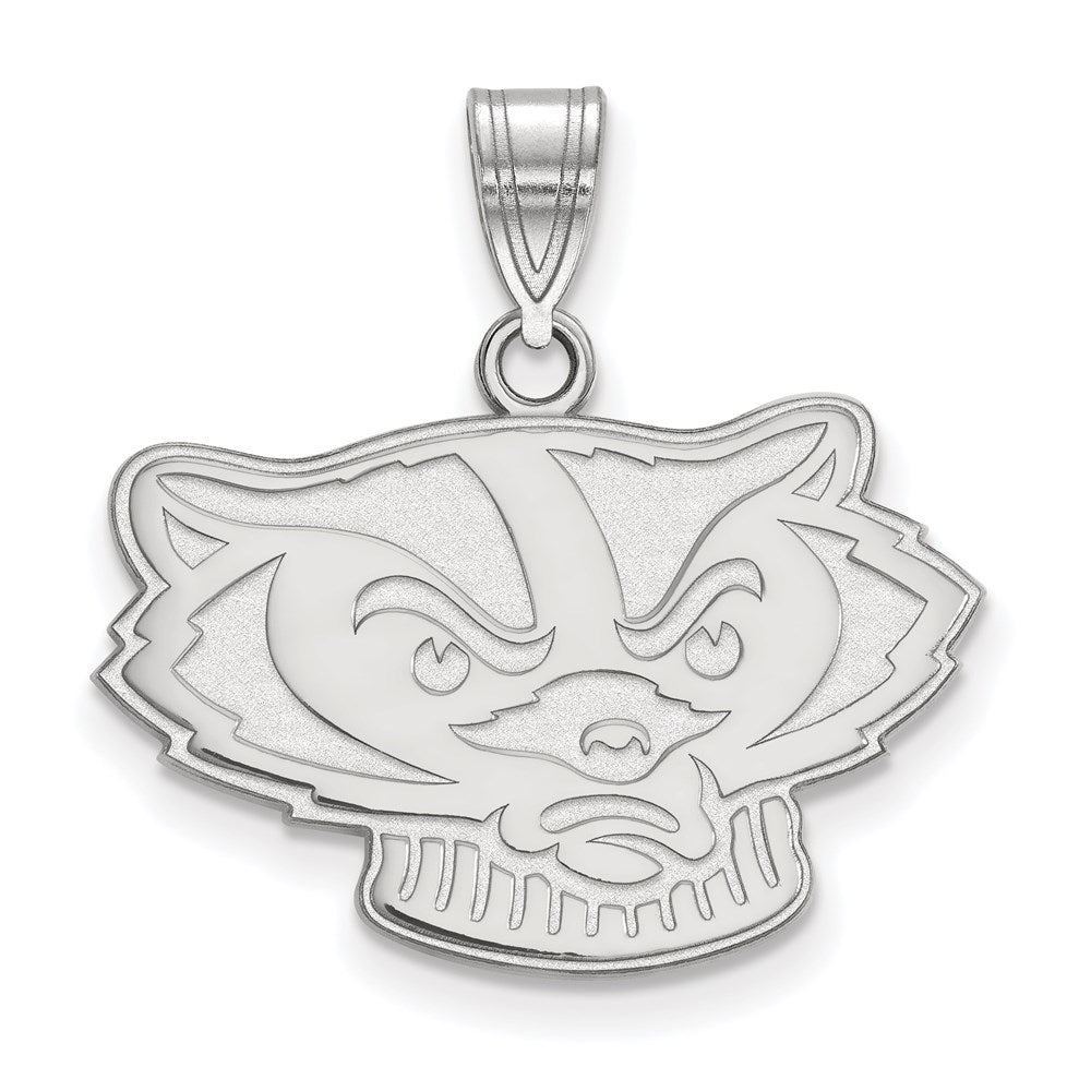 10k White Gold LogoArt University of Wisconsin Badger Medium Pendant