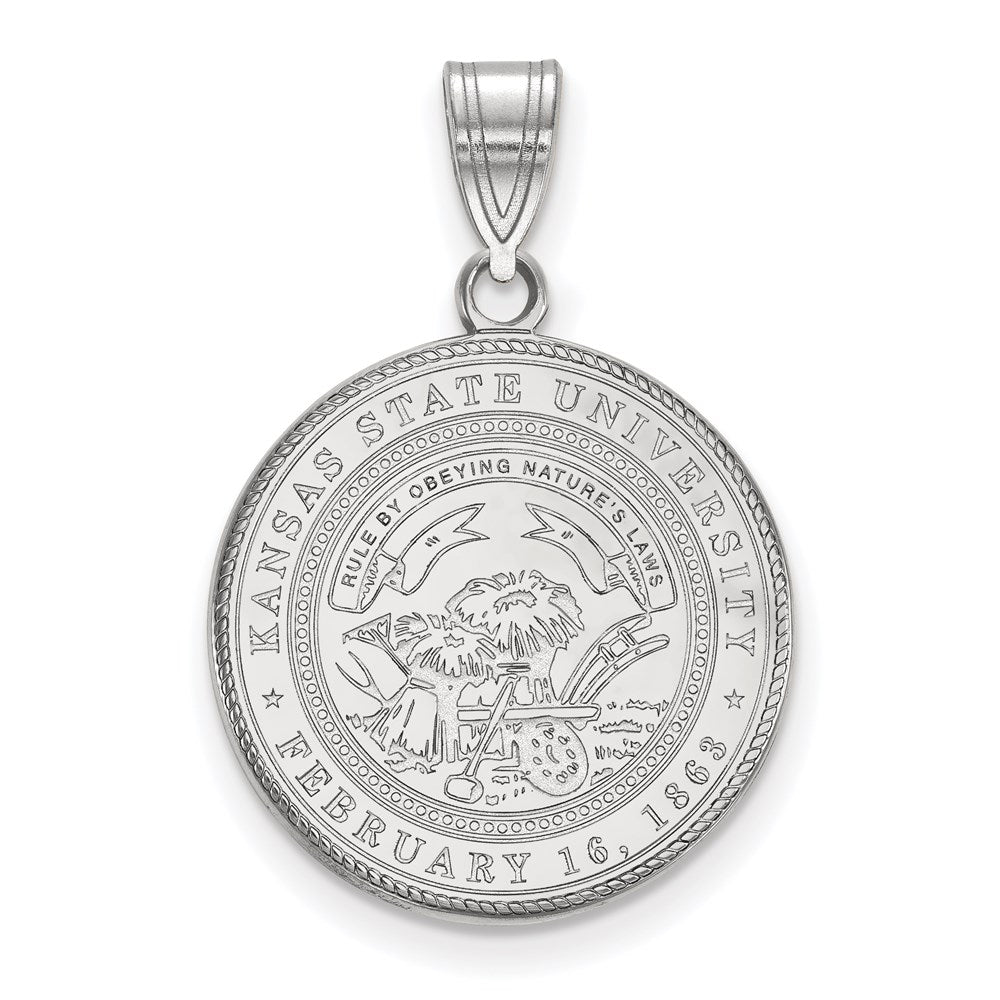 Sterling Silver Rhodium-plated LogoArt Kansas State University Large Crest Pendant
