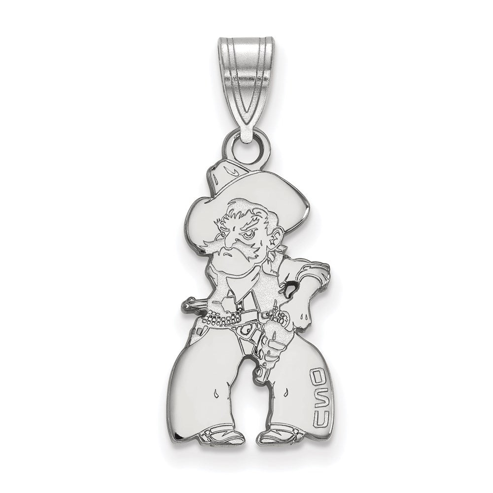 Sterling Silver Rhodium-plated LogoArt Oklahoma State University Cowboy Large Pendant