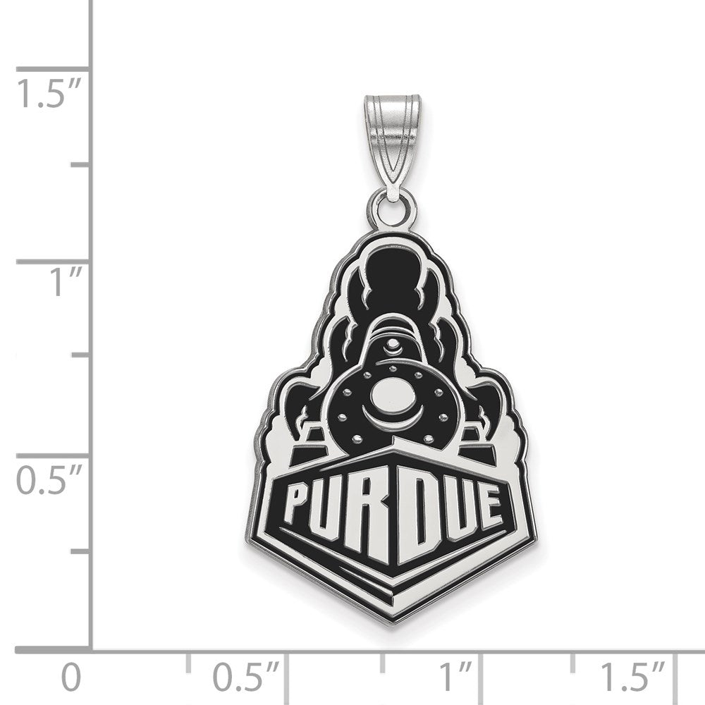 Sterling Silver Rhodium-plated LogoArt Purdue University Boilermakers Train Logo Extra Large Enameled Pendant