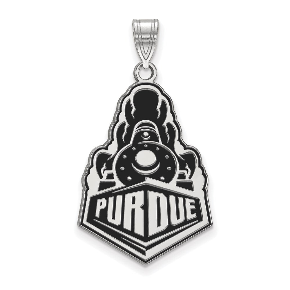 Sterling Silver Rhodium-plated LogoArt Purdue University Boilermakers Train Logo Extra Large Enameled Pendant
