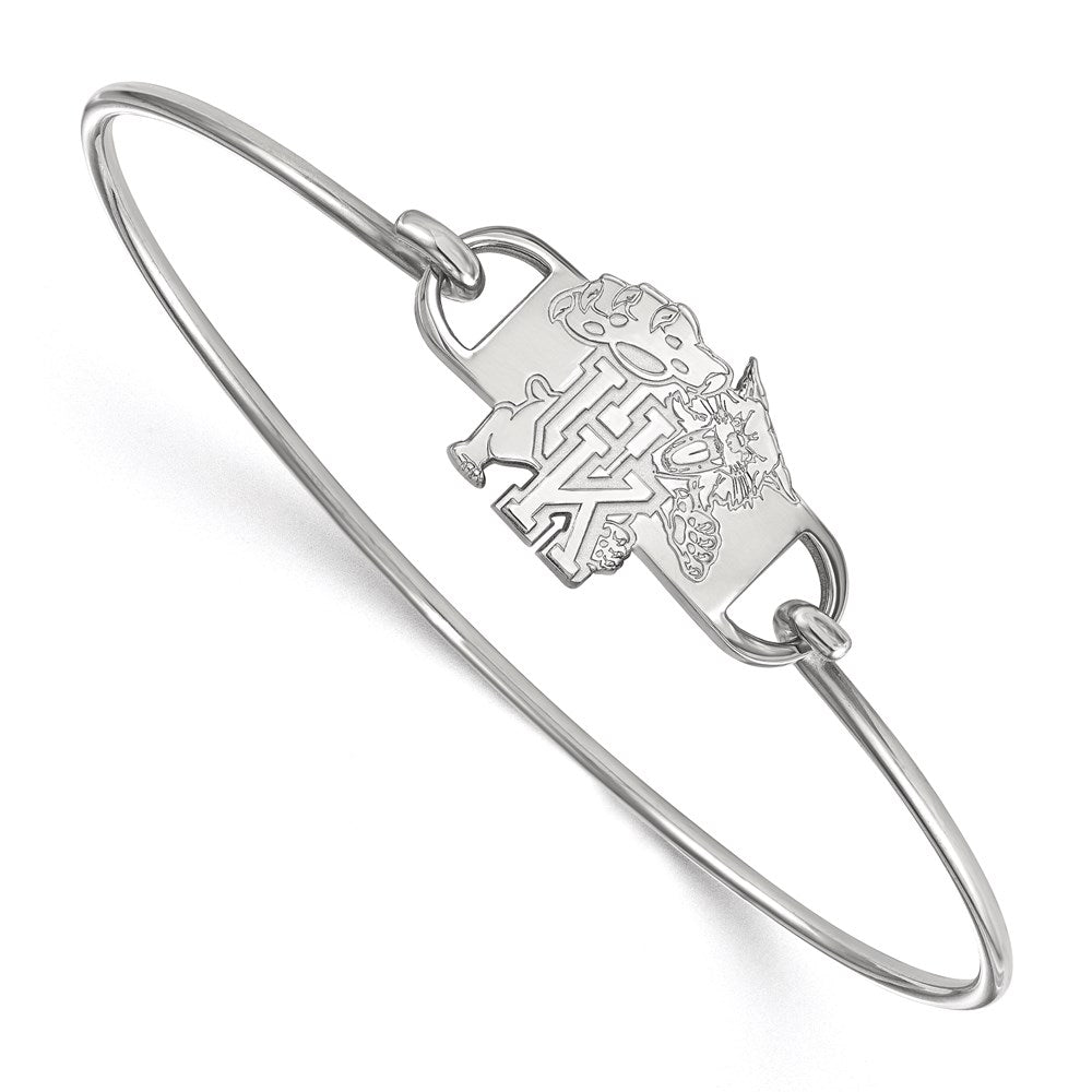 Sterling Silver Rhodium-plated LogoArt University of Kentucky U-K Wildcat Small Center 7 inch Wire Bangle