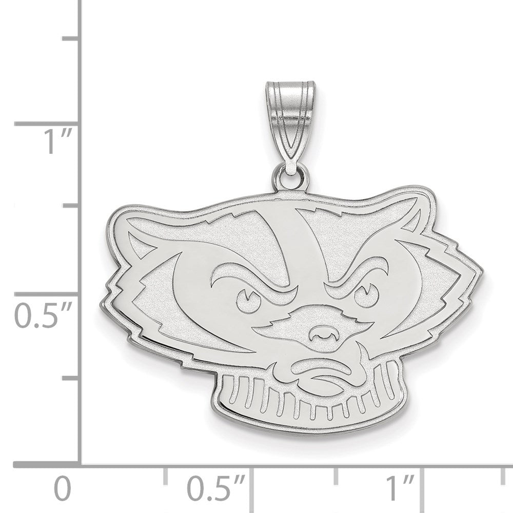 Sterling Silver Rhodium-plated LogoArt University of Wisconsin Badger Large Pendant