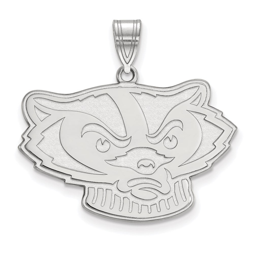 14k White Gold LogoArt University of Wisconsin Badger Large Pendant
