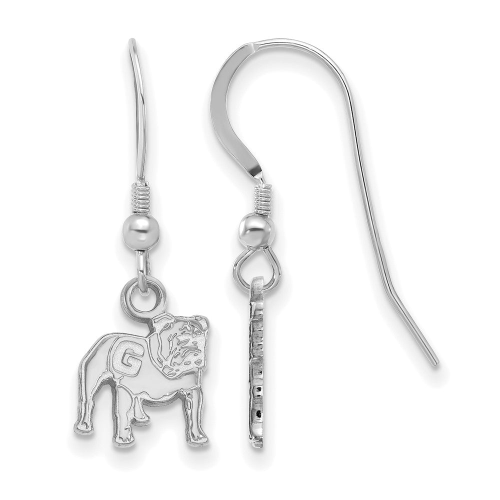 Sterling Silver Rhodium-plated LogoArt University of Georgia Bulldog Extra Small Dangle Wire Earrings