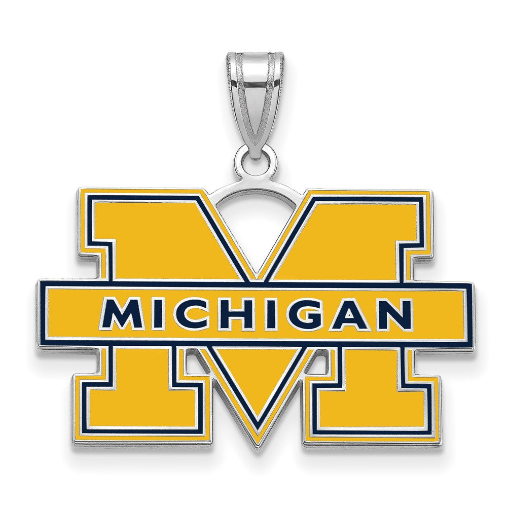 Sterling Silver Rhodium-plated LogoArt University of Michigan Letter M Large Blue Enameled Pendant