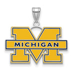 Sterling Silver Rhodium-plated LogoArt University of Michigan Letter M Large Blue Enameled Pendant