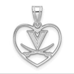 Sterling Silver Rhodium-plated LogoArt University of Virginia Heart Pendant