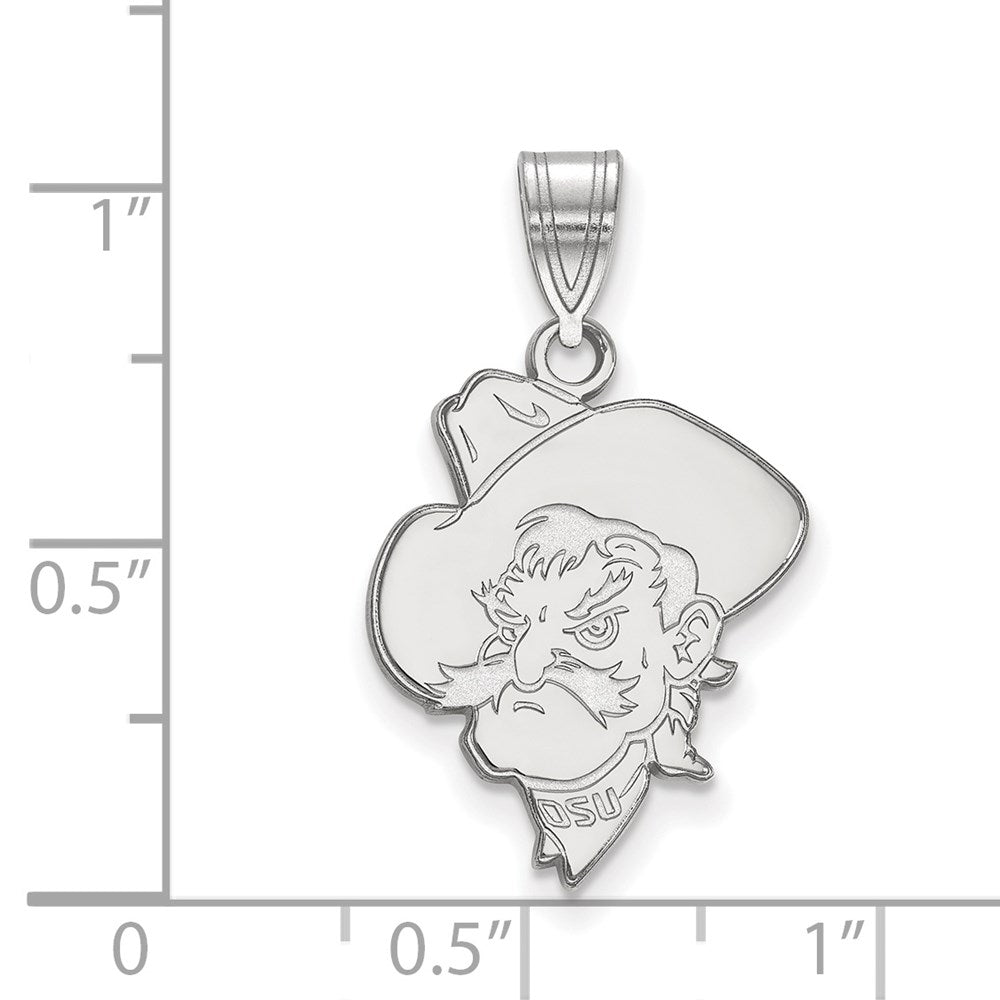 Sterling Silver Rhodium-plated LogoArt Oklahoma State University Cowboy Large Pendant