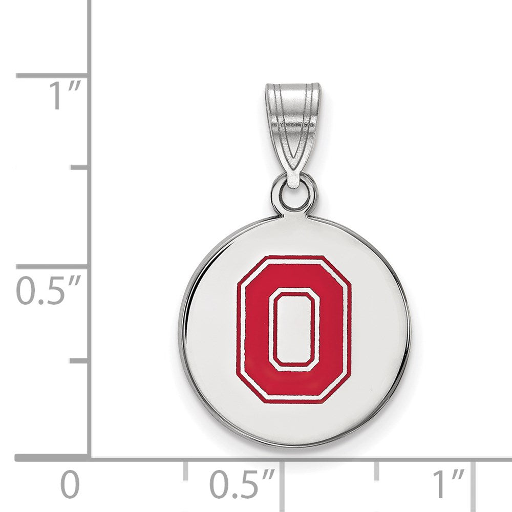 Sterling Silver Rhodium-plated LogoArt The Ohio State University Letter O Medium Enameled Disc Pendant