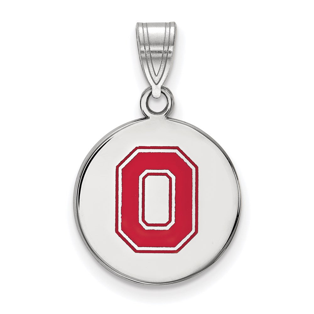 Sterling Silver Rhodium-plated LogoArt The Ohio State University Letter O Medium Enameled Disc Pendant