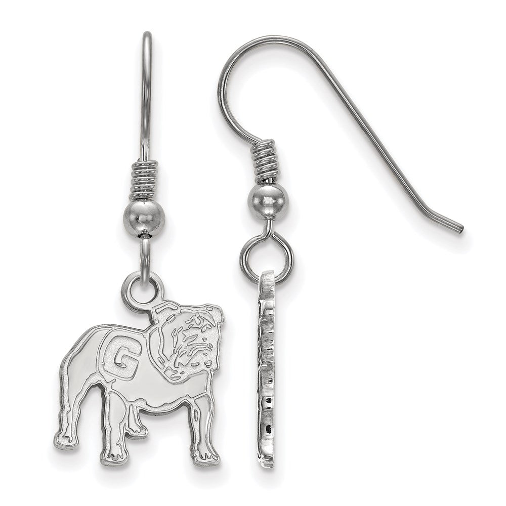 Sterling Silver Rhodium-plated LogoArt University of Georgia Bulldog Small Dangle Wire Earrings