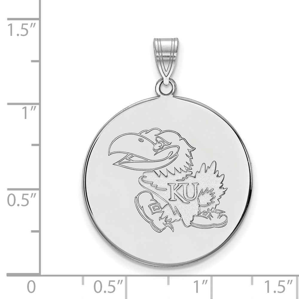 10k White Gold LogoArt University of Kansas Jayhawk Extra Large Disc Pendant