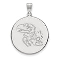 Sterling Silver Rhodium-plated LogoArt University of Kansas Jayhawk Extra Large Disc Pendant